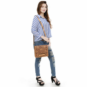 American Darling Small Crossbody Beautifully Hand Tooled Genuine Leather Women Bag Western Handbag Purse |